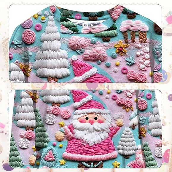 Yinbwol Women Multi Long Sleeve Oversize Round Neck Pull On Christmas Sweatshir - Picture 4 of 5